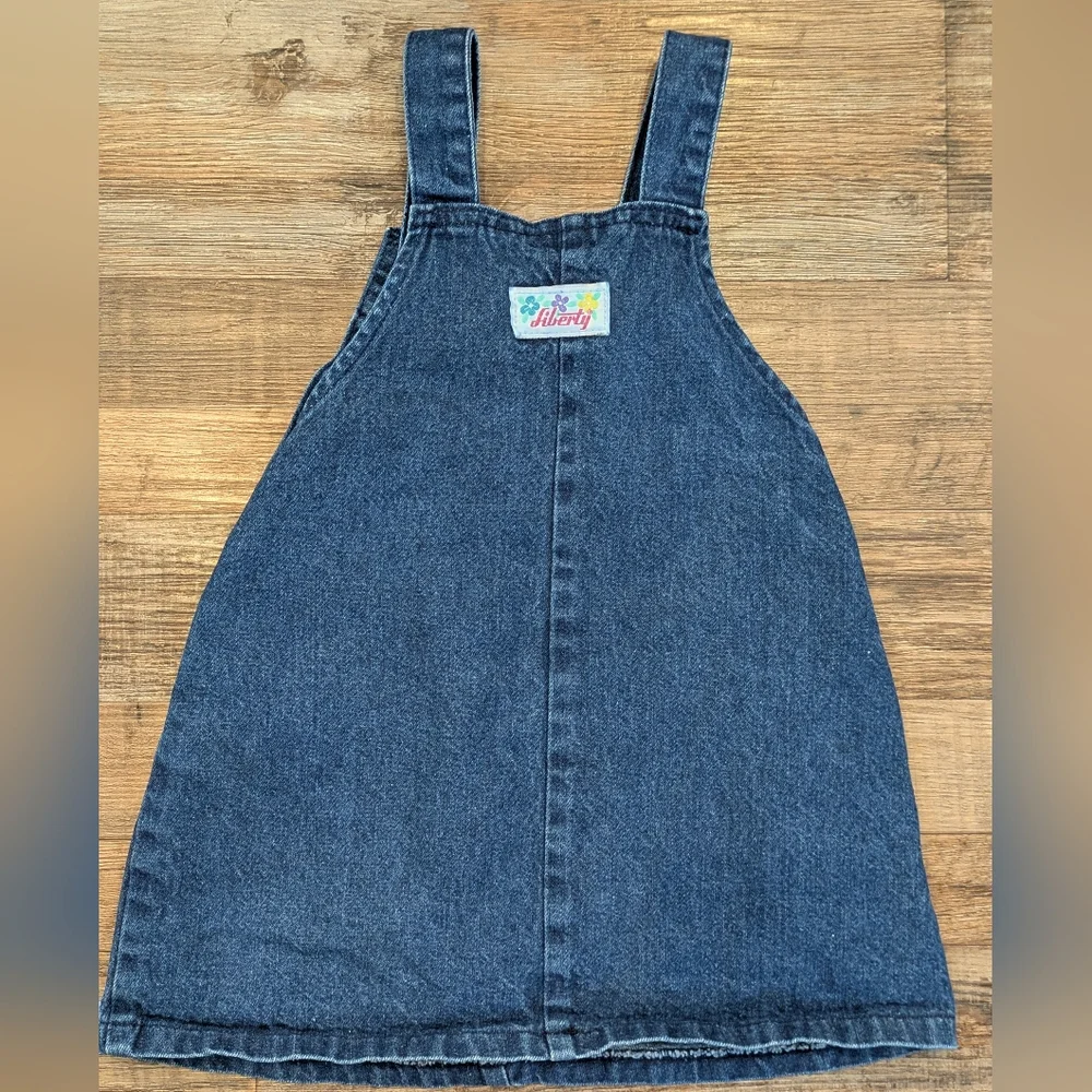 Vintage Liberty Girls Denim Overalls Jumper Dress USA Made 100% Cotton Sz 2T
